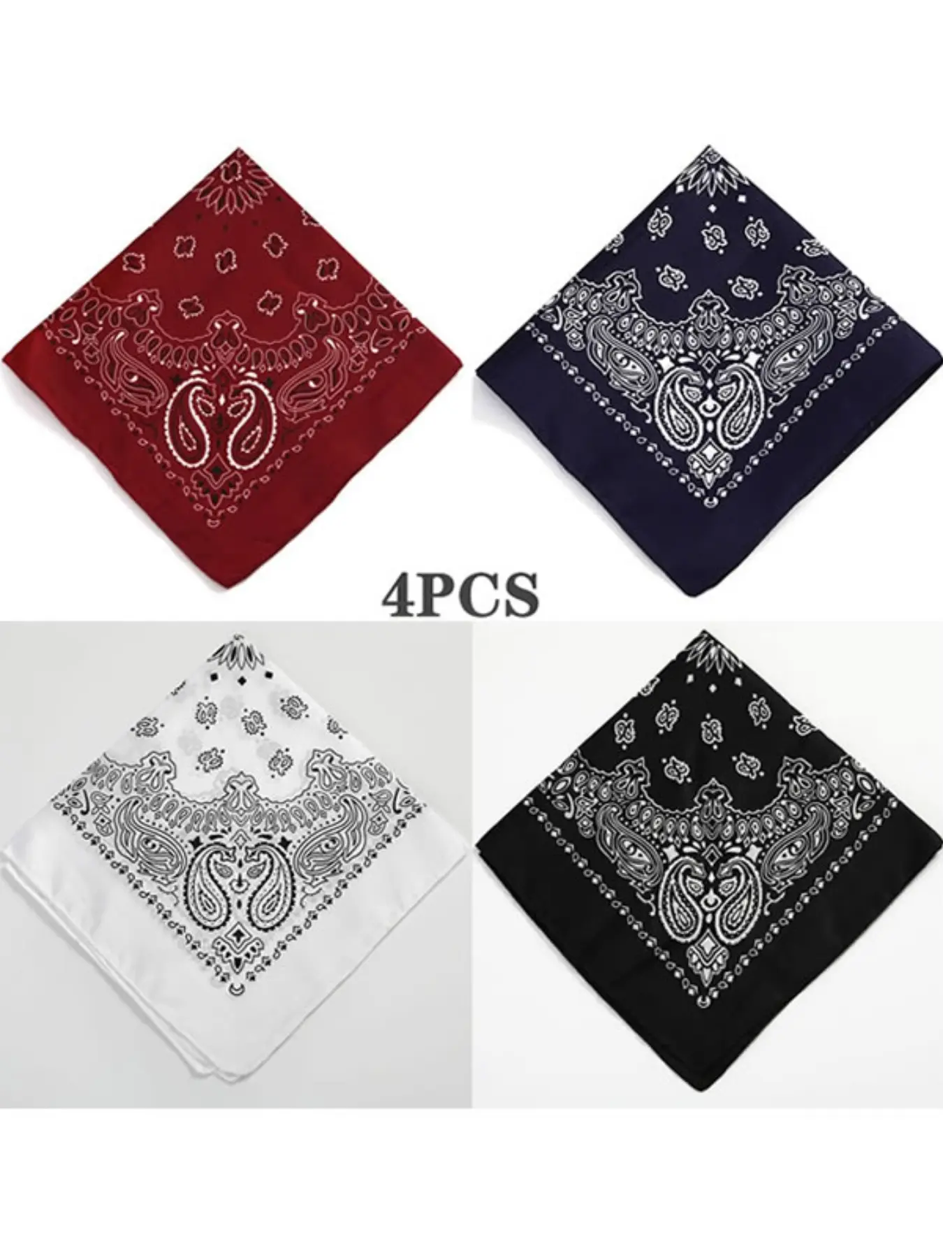 4pcs Fashion Boho Paisley Colorful Square Towel, Unisex Hip-Hop Headscarf, Outdoor Sports Accessory, Cycling and Hiking Bandana, Scarf Wrap