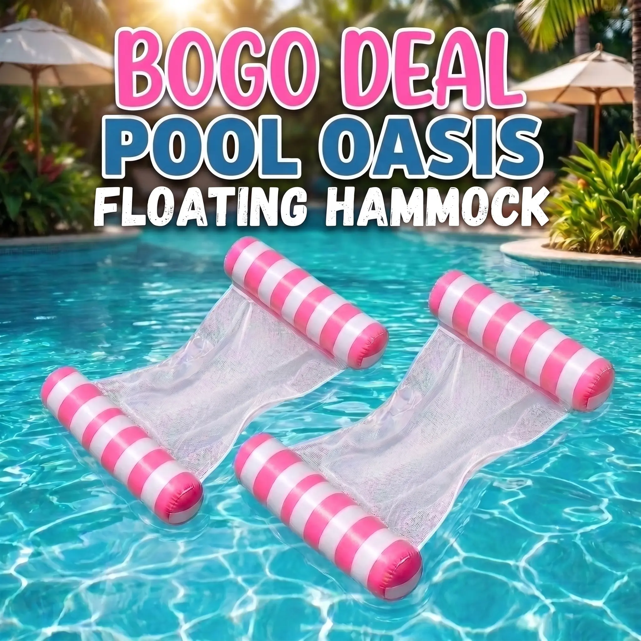 Inflatable Pool Hammock Float 2-Pack (Buy 1 Get 1 Free) 4-in-1 Water Hammock Chair Saddle Drifter Lounger, 51x27in Adult Swimming Floats Mesh Net, Foldable for Pool Beach Backyard Camping Summer Party