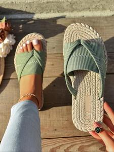 Women's Fashionable Beach Flip Flops, Casual Comfortable Flat Sandals for Outdoor Vacation, All-match Toe Ring Slides for Daily Wear, Walking Shoes