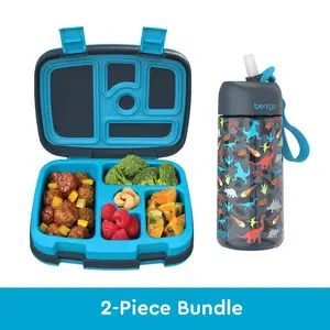 Bentgo Kids Prints Lunch Bundle - Includes Leak-Proof Lunch Box & Water Bottle, 2-Piece Set for Meal Prep, Dishwasher Safe, BPA Free, Dinosaur Design - Cup, Drinkware