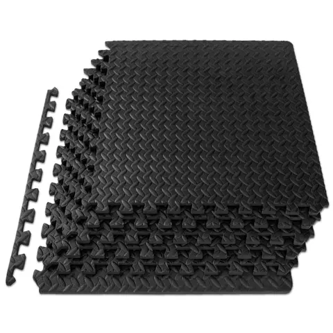 ProsourceFit Interlocking Exercise Puzzle Mat - 1/2-in Thick Diamond Plate EVA Foam Square Tiles, 24 sq ft, 6 Tiles, 12 End Borders, Rugged Texture, Lightweight, Impact Cushioning, Interlocks Snugly Indoor Home Gym Accessory