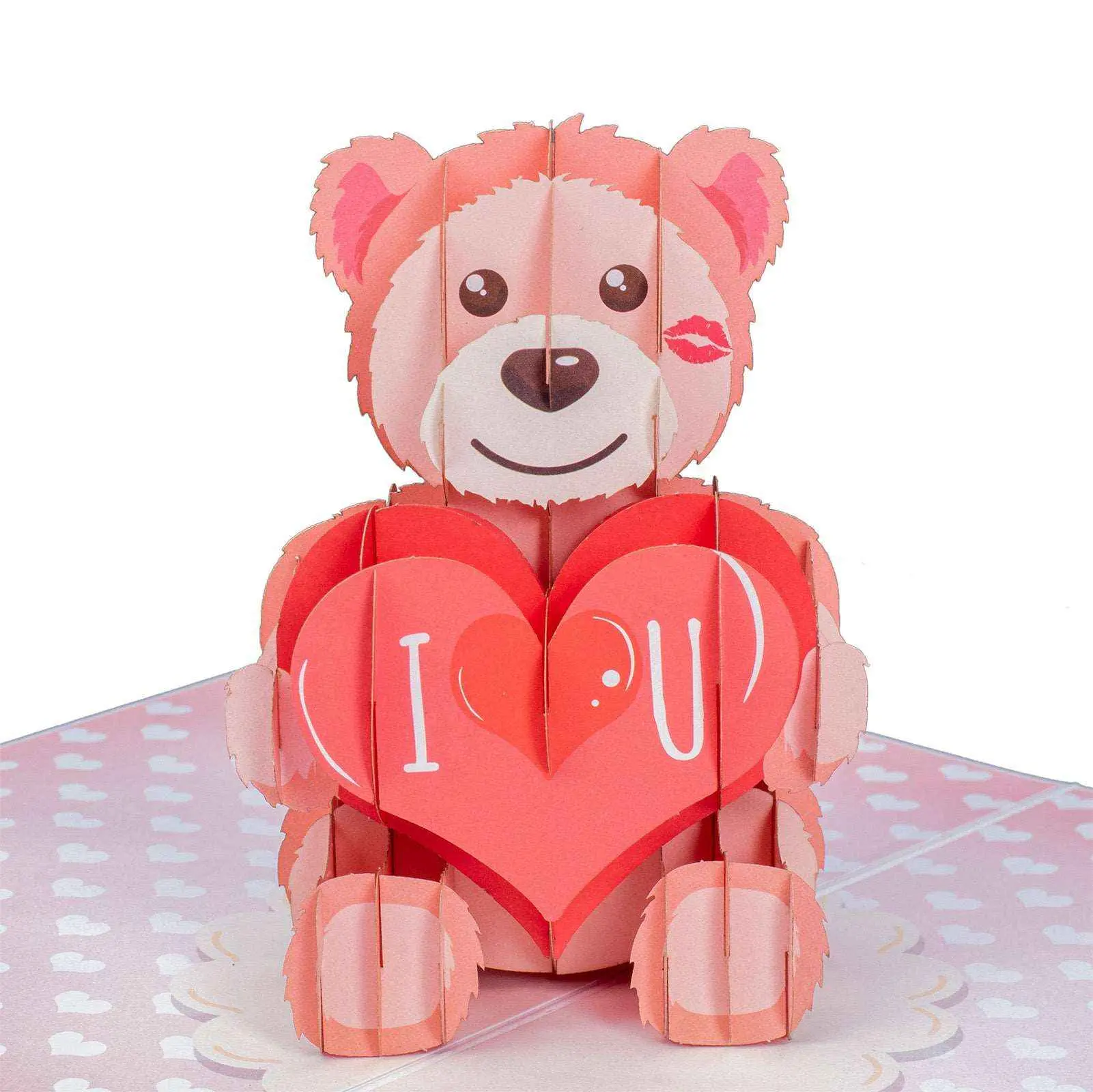 Paper Love I Love U Bear Pop-Up Card - 5"x7" Adorable Design Custom Message Card, Office Stationery with Red Heart, for Valentine’s Day, Birthdays, Anniversaries
