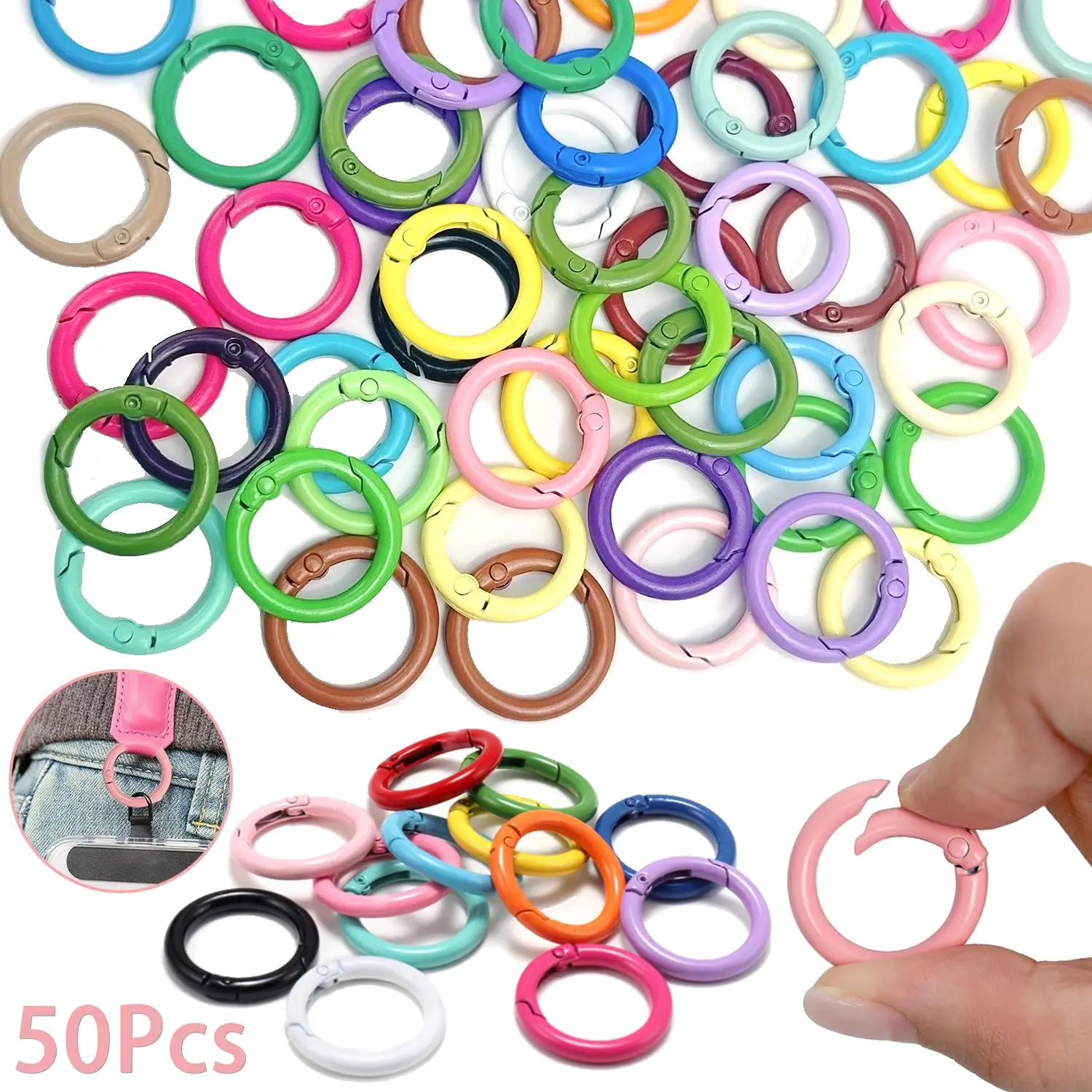 50Pcs 23mm Round Spring O Rings Metal Carabiner Snap Buckle Clip Trigger DIY Accessories for Purse Keyrings Handbag Lanyard Multi Purpose Keychain Keychain Attachment