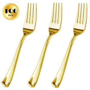 JL Prime 100 Piece Gold Plastic Forks Bulk Set, Gold Plastic Cutlery Set, Heavy Duty Utensils for Party & Wedding, Disposable Silver Flatware, Silver Plastic Forks 100 Pack Hand Metallic