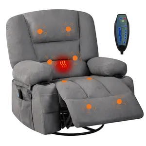 360° Swivel Recliner Chairs with Vibration Massage & Heating, Plush Chenille Upholstered Reclining Chair with Storage Armrest & Cup Holder，for Living Room,Bedroom，Home Theater，Remote Control，
