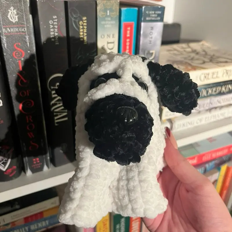 Crochet Ghost Dog - Adorable Handmade Plush Toy with Unique Black and White Design!