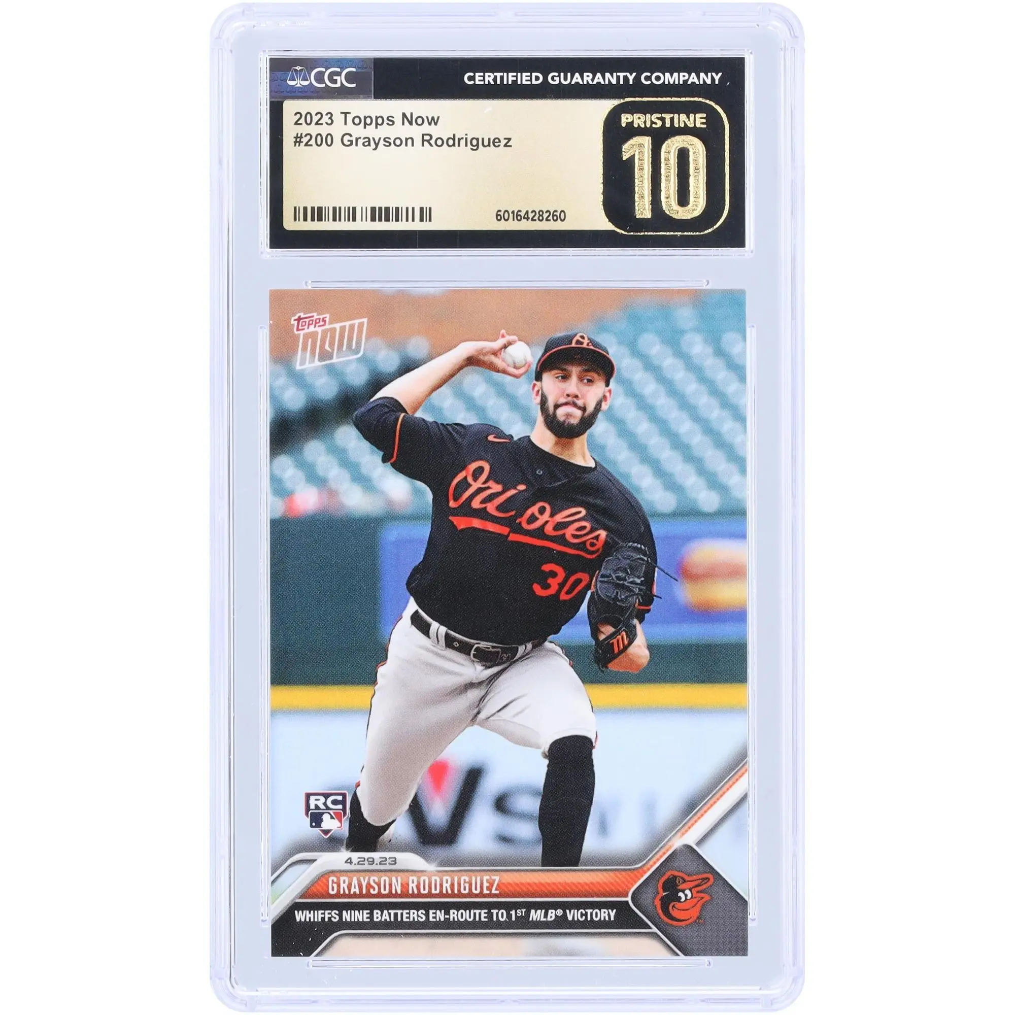 Grayson Rodriguez Baltimore Orioles 2023 Topps Now Whiffs Nine Batters En-Route To 1st MLB Victory #200 CGC Authenticated Pristine 10 Rookie Card