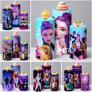 Cyber City Cyber Girl Group Cylinder Covers Backdrop Kids Girl Party Decoration BabyShower  Plinths Pedestal Backdrop Cover