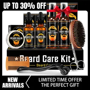 Beard Kit For BF Gift & Men Grooming & Care W/Beard Wash,3 Packs Beard Oil,Beard Balm Leave-in Conditioner Boyfriend Father’s  Gift