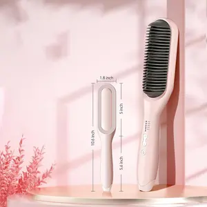 Ring Hair Straightener Brush – Hair Straightening Iron with Built-in Comb, 20s Fast Heating & 5 Temp Settings & Anti-Scald, Perfect for Professional Salon at Home, Sakura Pink