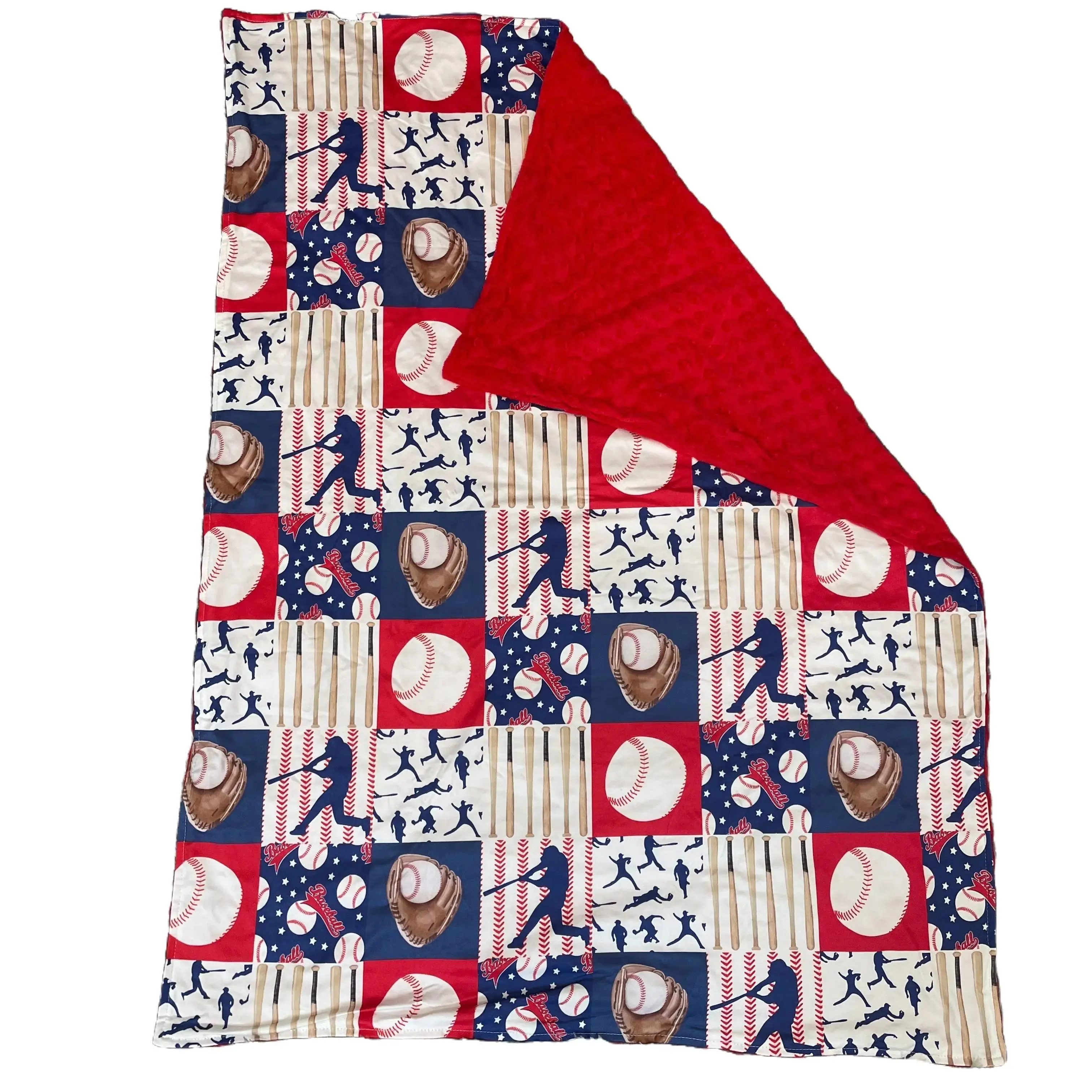 Newborn Infant Minky Blanket - Red Baseball Print Baby Bedding