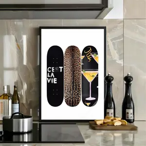 Trendy Leopard Skateboard C'est La Vie Cheetah Print , Girly Room Decor Dirty Martini New York City Aesthetic Poster, Unframed, 5 Sizes (8x12–27x40 inch)