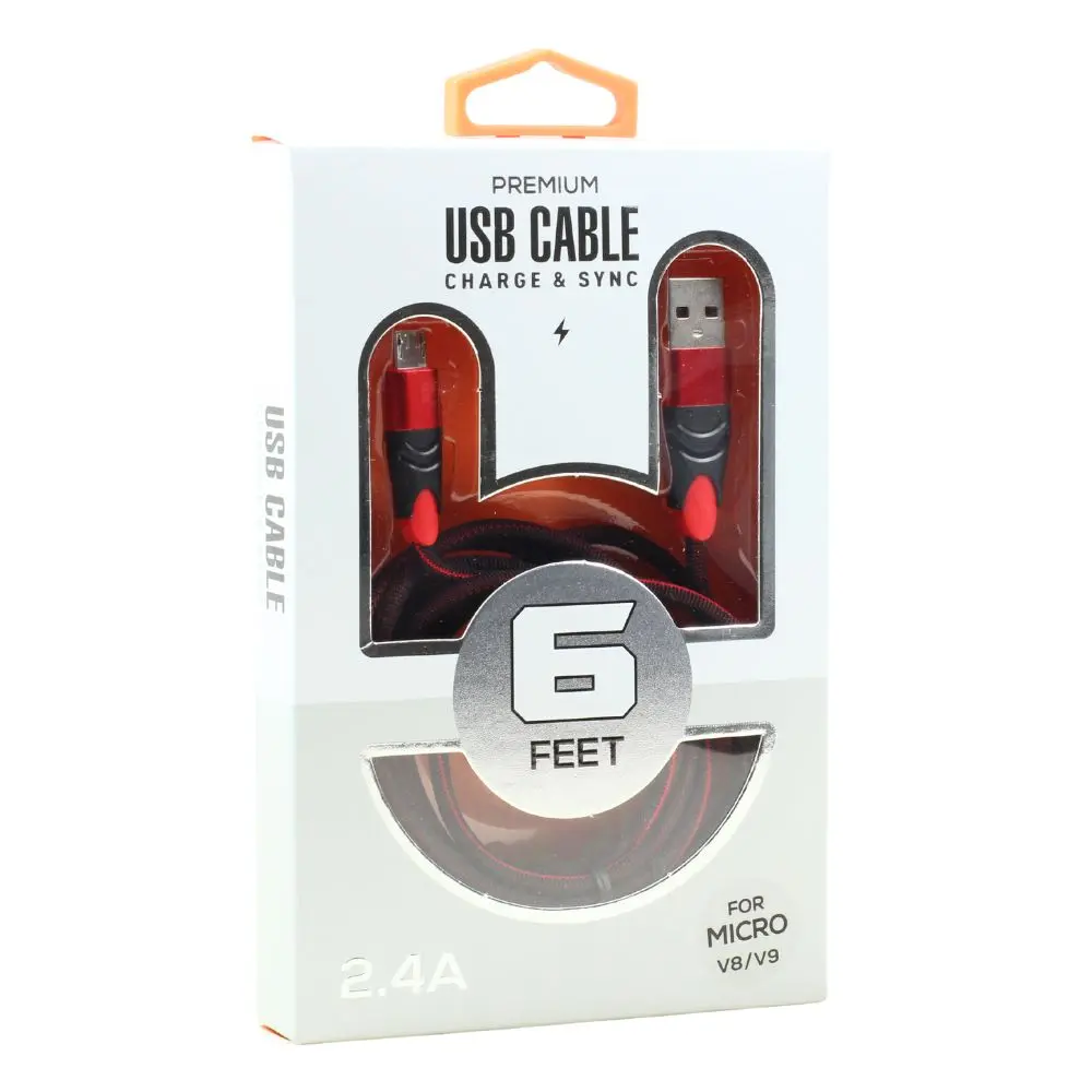 Micro V8V9 2.4A Braided Cloth High-Speed Charge and Sync USB Data Cable, Strong Durable 6FT Charging Cord