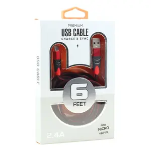 Micro V8V9 2.4A Braided Cloth High-Speed Charge and Sync USB Data Cable, Strong Durable 6FT Charging Cord