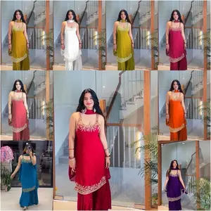 J Designer Launching New Party Wear Boutique Work Look Pur Heavy Faux Georgette Top Plazzo & Dupatta in Various Colors