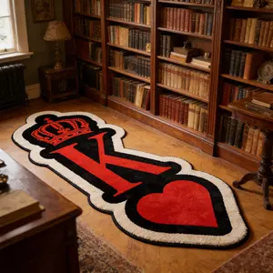 Red peach K king shaped carpet, red and white contrasting color plush floor mat, entrance anti-slip wear-resistant foot mat, retro decoration mat, Decorative area rug suitable for ins style home decoration