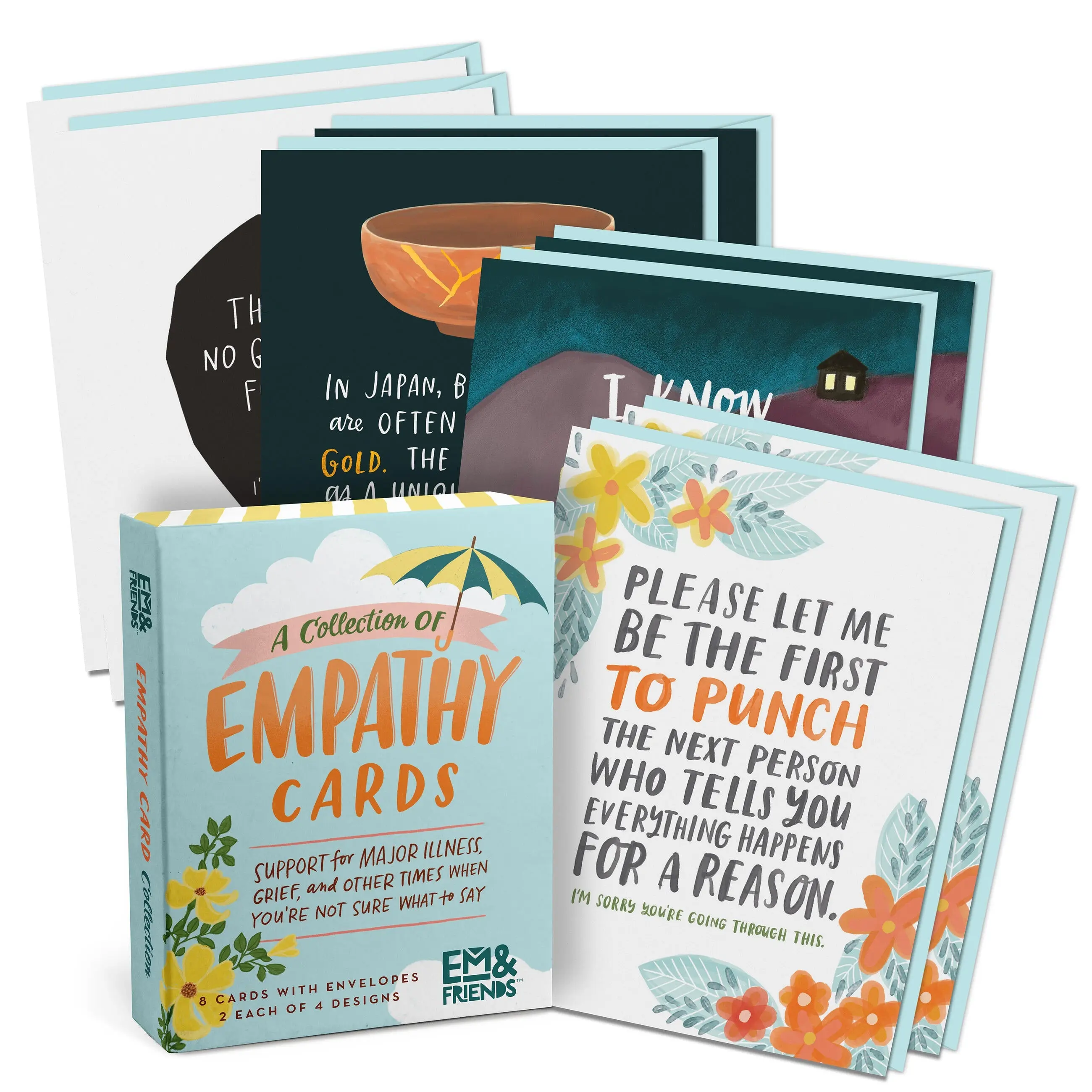 Empathy Cards, Box of 8 Assorted Sympathy Cards, Loss & Thinking of You Cards & Get Well Soon Gifts for Women (8 Blank Note Cards & Envelopes, 4 Different Inspirational Messages), Emily McDowell
