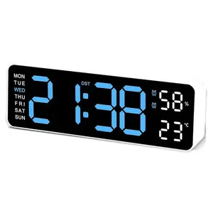 Large Digital Alarm Clock with Temperature and Weekday Display, LED Screen Easy to Read for Seniors, Dimmer for Bedroom Desk