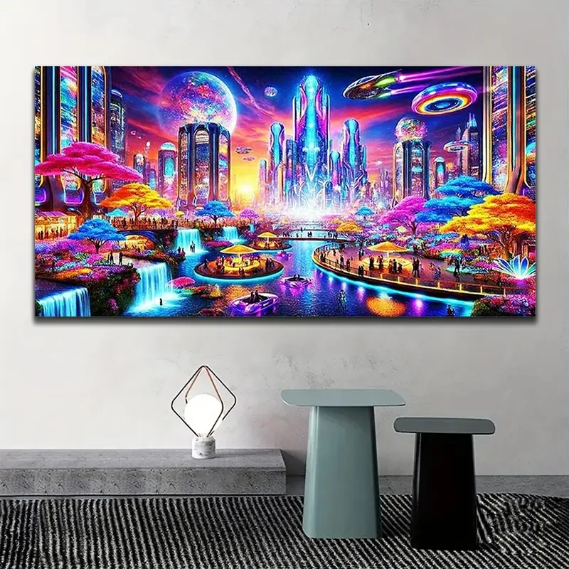 5D Full Drill DIY Diamond Painting Kit, Future City Planet Theme Large Size Art Set for Perfect Holiday Gift, Handmade Decor for Family & Friends