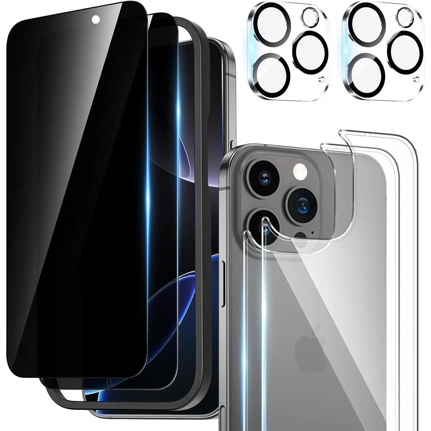 [Upgrade [6 in 1] for iPhone 16 Pro Screen Protector (6.9 inches), iPhone 16 ProMax Front Privacy Screen Protector & Back Screen Protector & Camera Protector[2+2+2 Pack], 9H Hardness