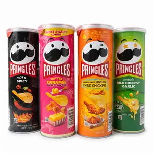 Korean Pringles Exotic Flavor Variety Pack 4 Cans, Hot & Spicy, Korean Fried Chicken, Butter Caramel & Rich Cheeesy Garlic
