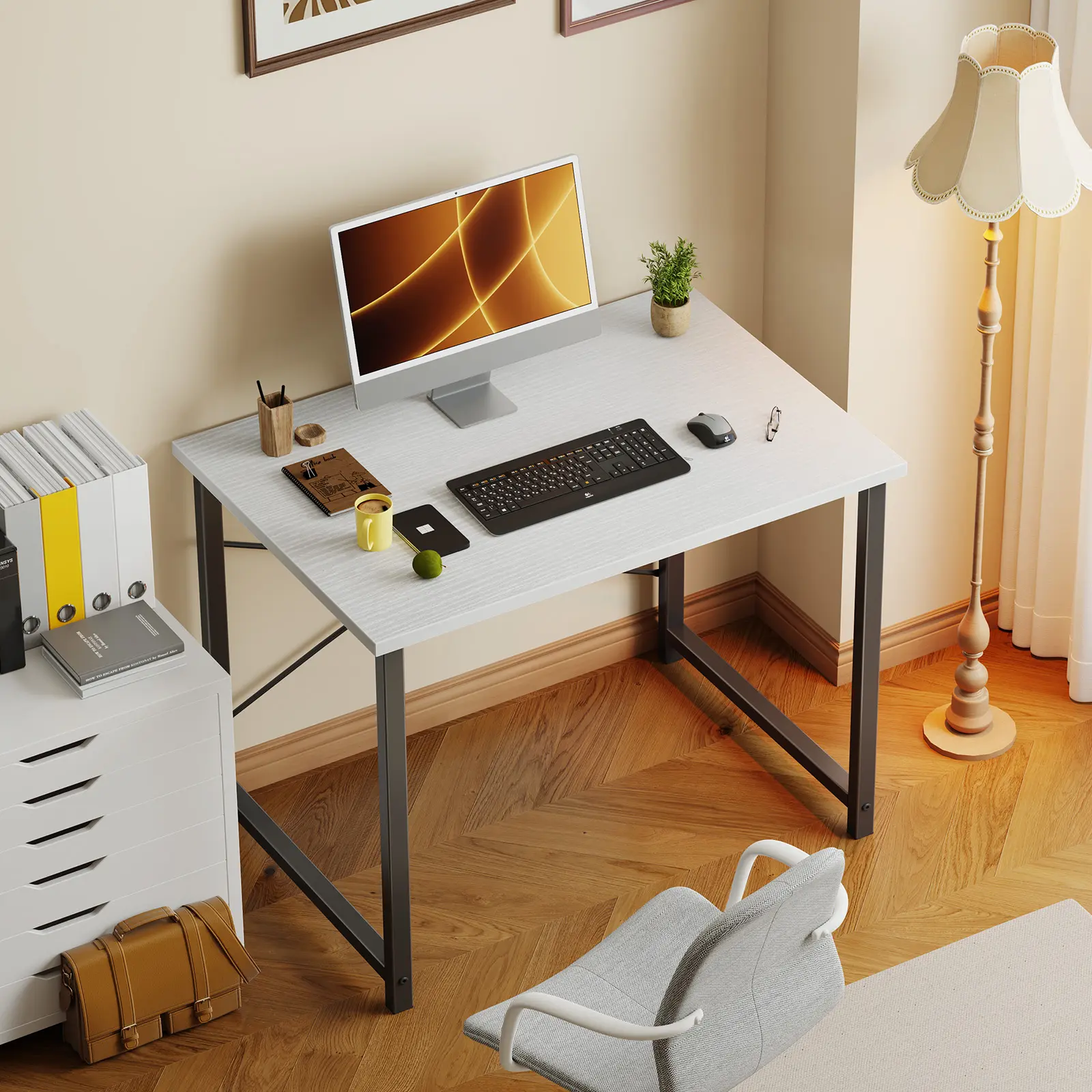 32 Inch Small Writing Desk with X-Shaped Reinforcement, Simple Study Table for Bedroom, Modern Home Office Work Desk, Scratch-Resistant, Easy Assembly