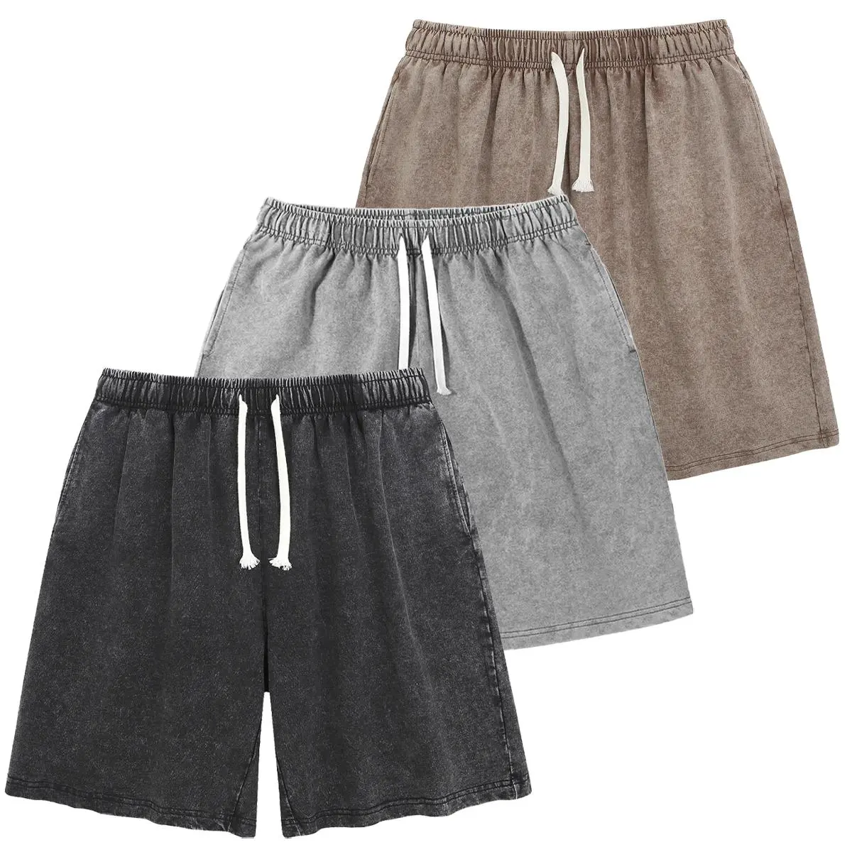 Men's Active Vintage Acid Wash Cotton Fitness Sweat Shorts - Loose Sporty Relaxed Fit, Drawstring Elastic Waist, Pockets for Gym Yoga (1/3 Pack), Loose Sporty Shorts, Gym Yoga Shorts
