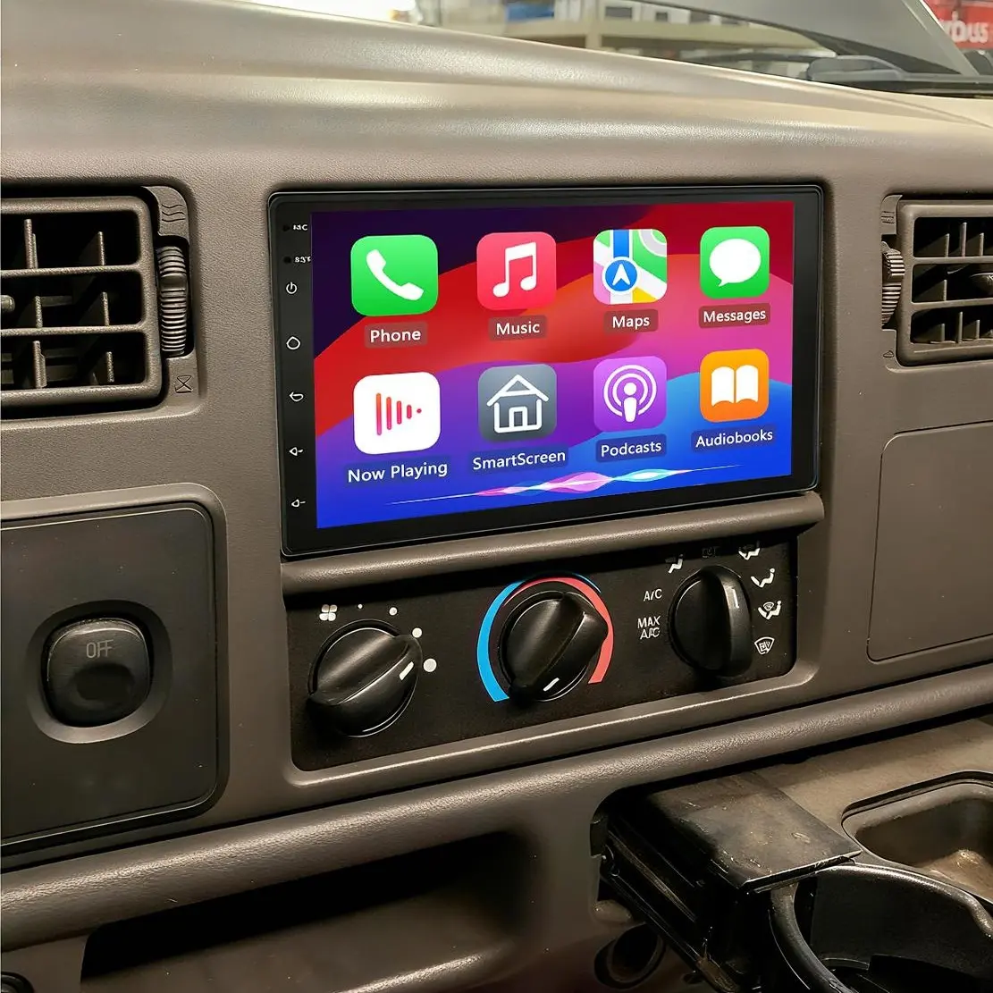 7" Car Stereo for Ford F250/F350 1999–2004 – Compatible with Wireless CarPlay & Android Auto, GPS Navigation, 2+32GB, AHD Backup Camera, Bluetooth Mic carplay screen