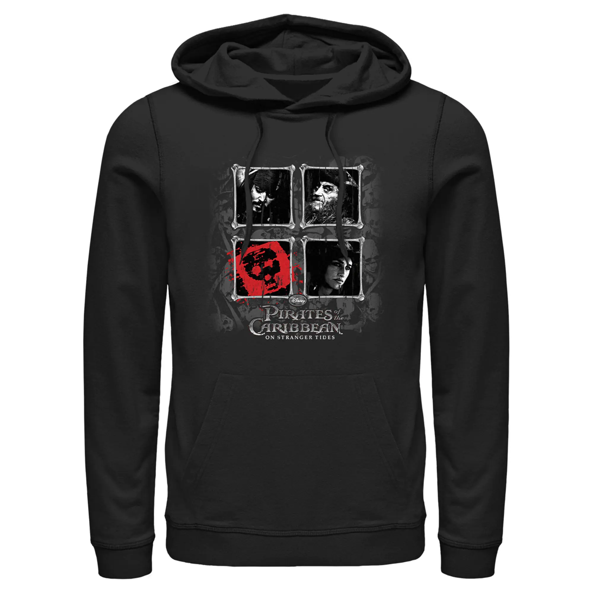 Men's Pirates of the Caribbean: On Stranger Tides Black and White Character Photos Pull Over Hoodie