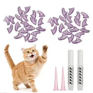 PETAXCELL Cat Nail Caps, Cat Claw Covers with Adhesive Glue and Applicators, Kitten Claw Caps Soft Paws, (40pcs, L, Crystal Lavender), Intended for Pet Tips /  Nail Covers / Control Paws