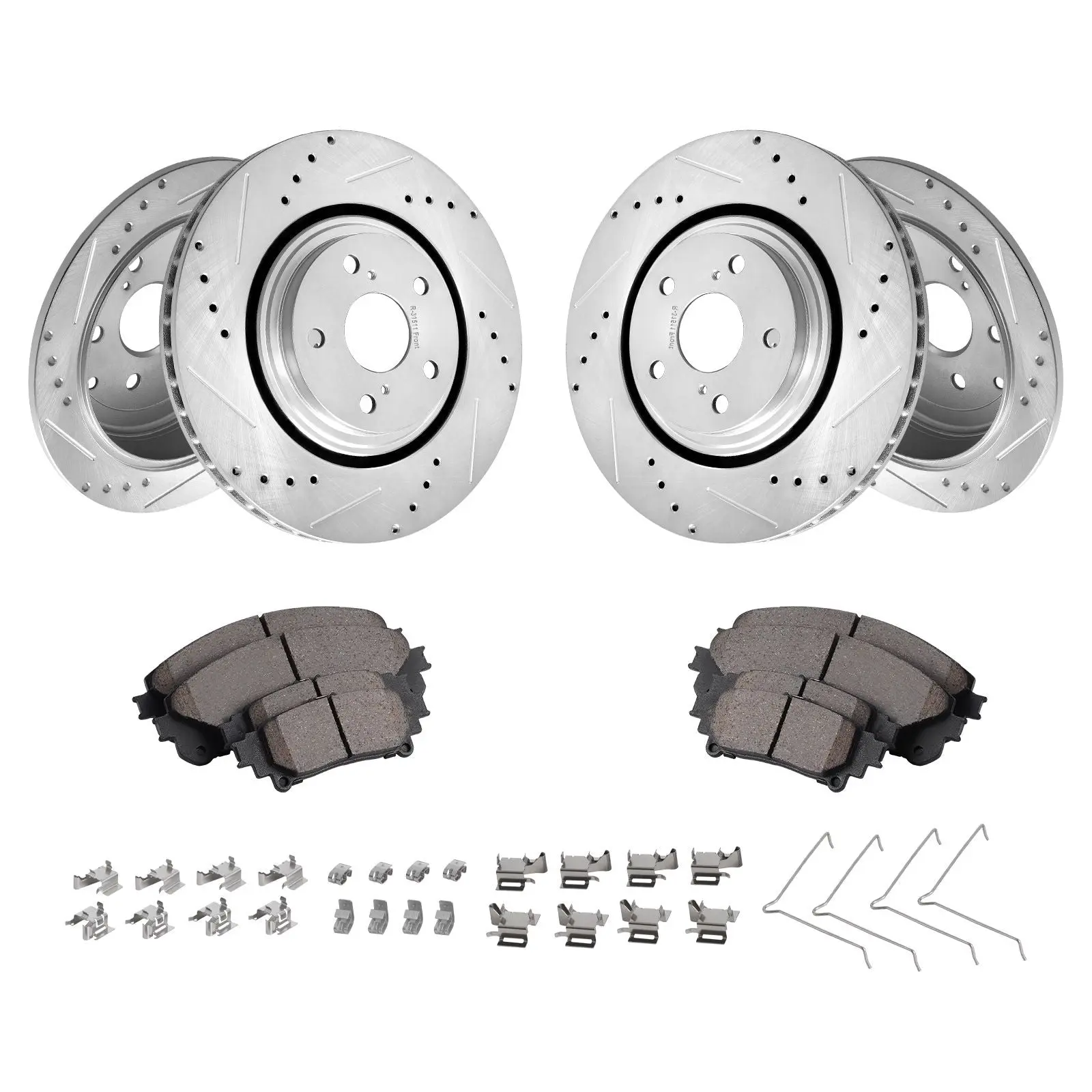Front & Rear Hydraulic Disc Brake Kit - Drilled & Slotted Rotors with Ceramic Brake Pads Components & Parts for 2010-2020 Toyota Sienna, 2010-2015 Lexus RX350/RX450h, 2014-2019 Toyota Highlander, Hydraulic Disc Brake Pads Components & Parts