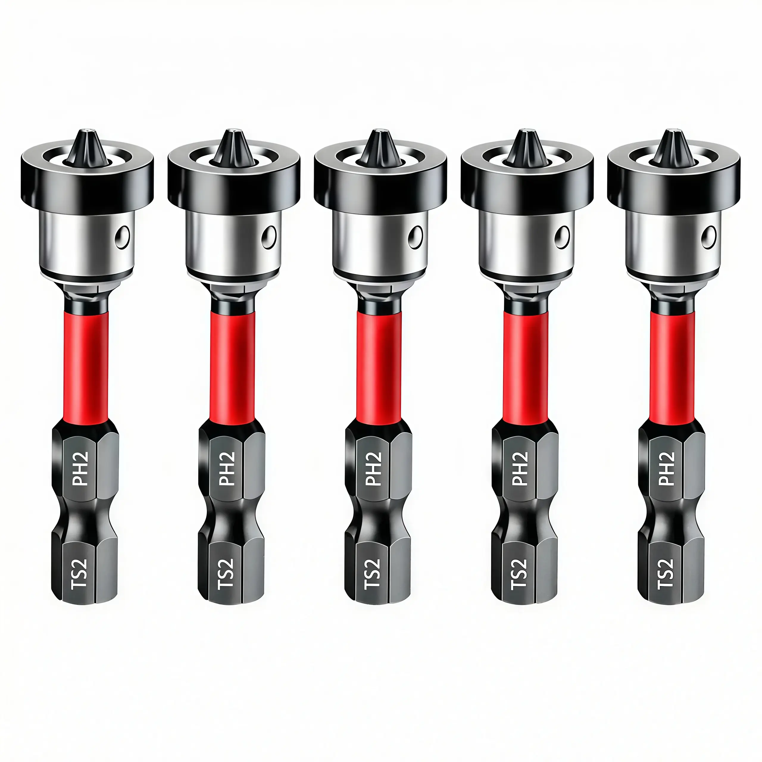 5pcs Drywall Bit Attachment with Depth Stop, PH2 Magnetic Drywall Screwdriver Bits for Countersinking Drywall Screws in Plasterboard, 1/4 Inch Hex Shank Plasterboard Bit