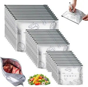2026Reusable Aluminum Foil Food Storage Bags, Resealable Ziplock Stand-Up Bags, Airtight Seal for Freezer Fridge Pantry, with Label & 3 Sizes, BPA-Free, for Meat Fruit Vegetables Snacks, 30 Pack