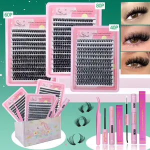 3 Boxes Set Of 40 60 80p Mixed Cluster Eyelash Set+glue Remover Tweezers Combination, Easy To Create Perfect Eye Makeup, Mixed Lashes for Daily Use, Essential Beauty Makeup Cosmetic Lashes, Fluffy Eyelashes Cluster, Gift Box Packaging