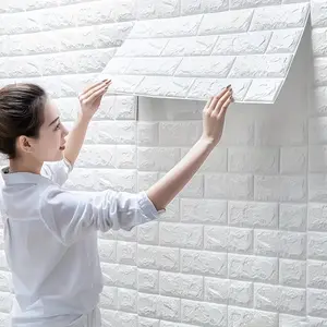 15 Piece 3D Wall Stickers, 38.5cmx35cm Foam Soft Tiles, Simple Brick Pattern, Self-Adhesive Decorative Wallpaper for Living Room Walls