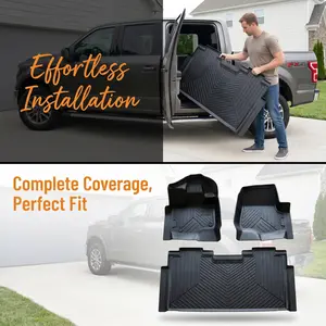 GARVEE YJ-Floor Mats Compatible with Ford F150,Custom Fit Floor Liners for 2015-2023 Ford F-150 Super Crew Cab, 1st & 2nd Row TPE All Weather Protection,Black