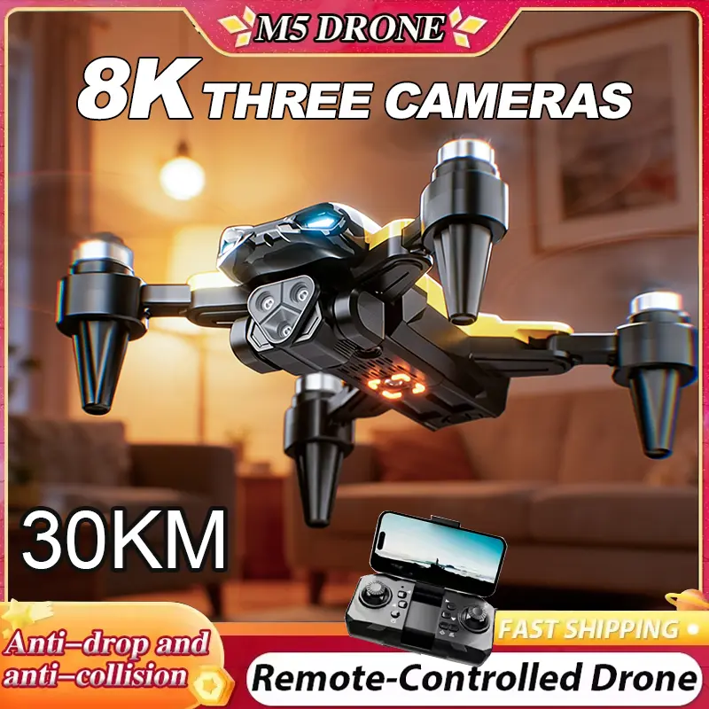 Vlog Must-Have: 8K 3-Camera Drone with Auto Track/Follow - Portable Foldable FPV Quadcopter with Brushless Motors & Long Range - Perfect for Travel & Outdoor Adventures