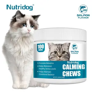 Nutridog Soothing Calming Chews for Cats with L Tryptophan and Chamomile to Ease Stress and Promote Relaxation