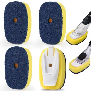 Sponge brush replacement heads for dishwashing brushes, 4-piece set of dishwashing brush replacement heads with soap dispenser, replacement brush heads for dishwashing brushes, sponge replacement brush heads suitable for handles with soap dispensers