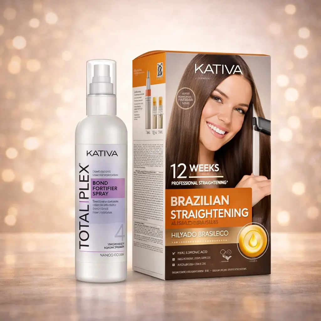Kativa Brazilian Keratin Hair Straightening Complete Kit + Plex Repair Sealer, Gluten Free Haircare for Smooth, Frizz-Free Hair - Limited Edition, 395mL, Argan, Organic, Conditioner, Daily, Moisture, Shampoo, Frizz Control, Any, All Hair Types