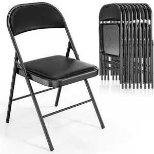 Karlhome 4/6/10 Pack Folding Chairs, Capacity 350 lbs PU Leather Padded Folding Chairs for Outside and Indoor, Heavy Duty Portable Foldable Metal Commercial Seat for Home Office, Dorm, Party, Backyard, Lawn, Patio