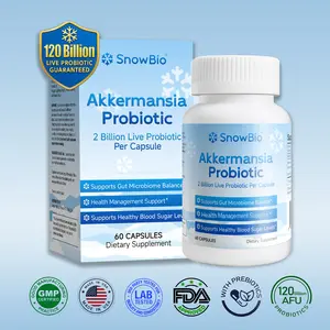 SnowBio Edible Healthcare Akkermansia Dietary Probiotic + Prebiotic Fiber Supplement - 120B Live Strains, 60 Capsules for Gut Health, Digestive Support, Essential Aminos, Glucosamine, Chondroitin, MSM