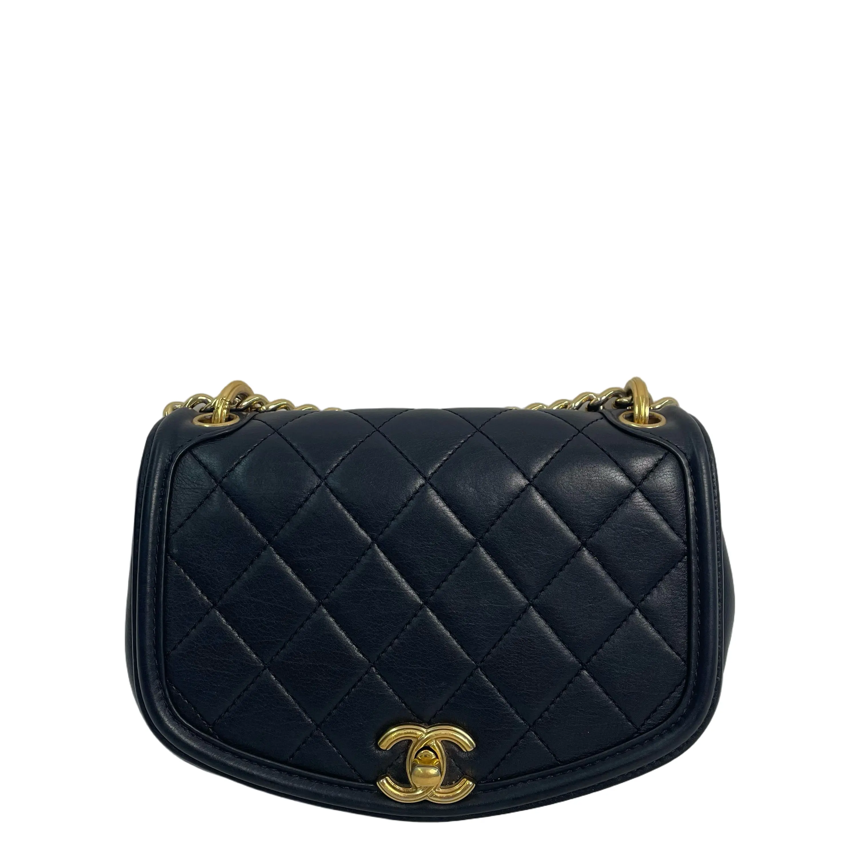 Pre-owned leather crossbody bag CHANEL Classic Mini Rectangular Flap Compact Quilted Lambskin, Navy Blue, Gold Tone Hardware (Pre Loved Luxury Luggage & Bags)