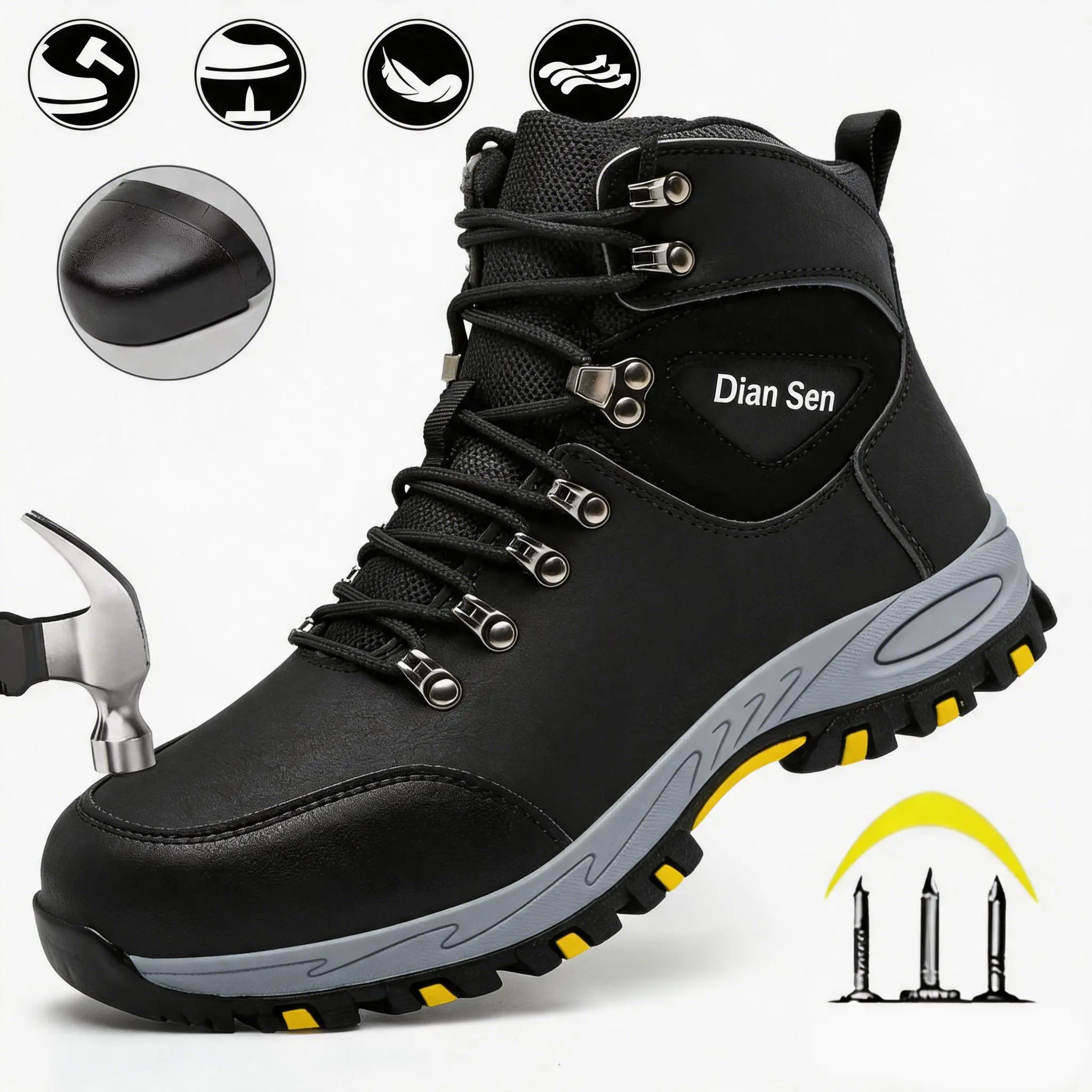 Steel Toe Safety Shoes, Anti-smash and Puncture-proof, Lightweight and Non-slip, Construction Site Work Shoes, Industrial Labor Footwear, Wear-resistant and Heavy-duty Protective Shoes