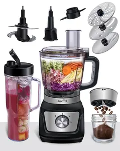 Food Processor Blender Combo, 3-1 Countertop Blender with 8cup Processor Bowl, Grinder,24oz To-Go Lid Cup, 1000W Blenders for Kitchen with Smoothies/Shakes/Mixing/Shredding/Slicing/Chop cheese/Dough