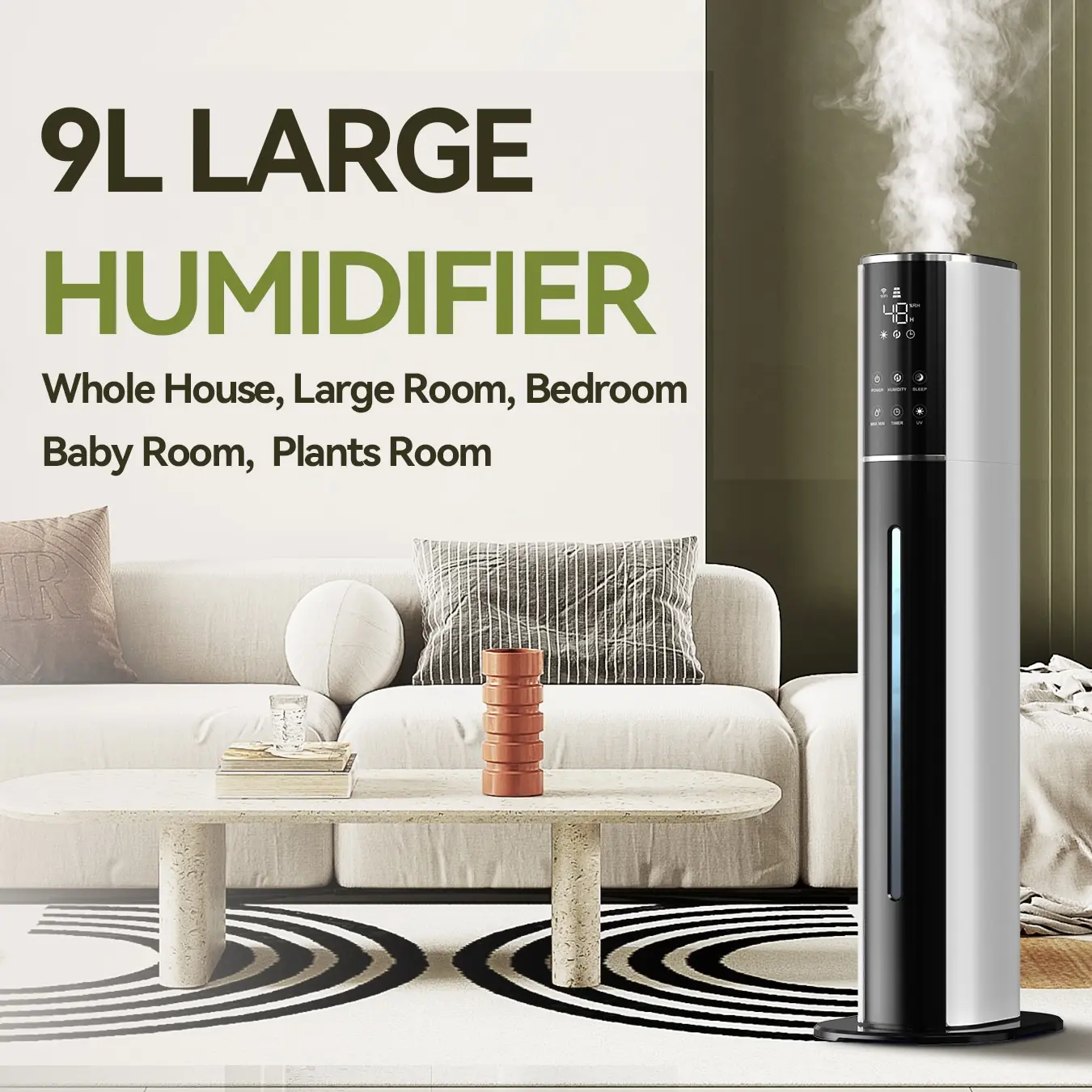 KELOPA Ultrasonic Cool Mist Humidifier, 9L/2.4 Gallon, Top Fill, Smart Humidity Control, Sleep Mode and Other Functions, for Home/Large Room/Bedroom/Office/Plants, Coverage 600ft² and Above