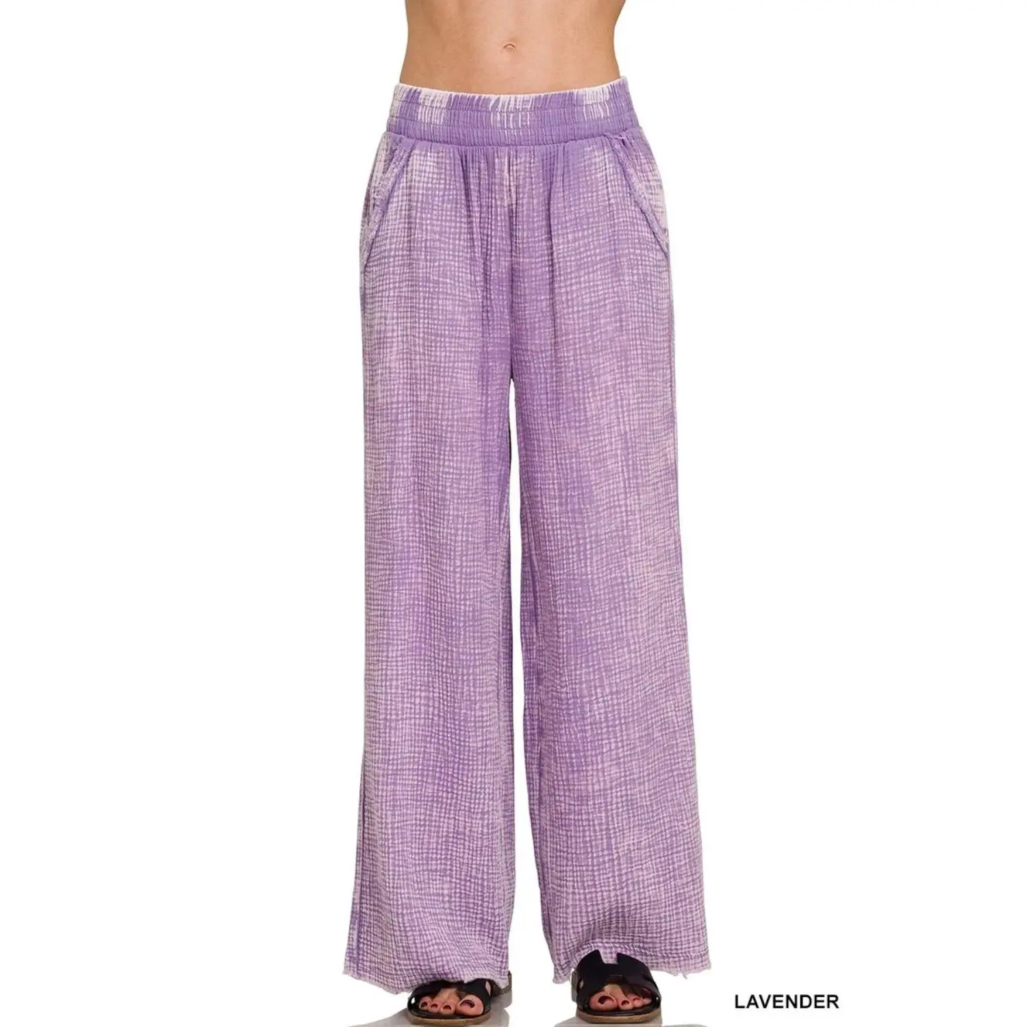 Zenana Washed Double Gauze Elastic Band Waist Pants