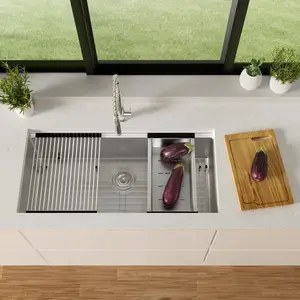 farmhouse sink kitchen,kitchen,industrial sink,rain drop,multiple accessory,limestone sink,scratch resistant,drop in sink,ceramic sink calacatta  quartz Stainless Steel Undermount Workstation Sink kohler, Installation, bar sinks, kitchen island,