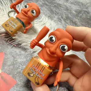 Funny Italian Brainrot Tung Tung Sahur Realistic Sound Keychain - Viral Stress Relief Toy, Press Button Fidget Toy Gift for Adults Kids