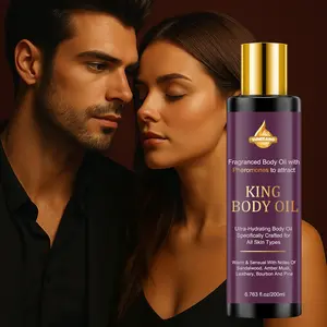 KING Pheromone Fragrance Body Oil 200ml | Contains pheromones to help you unleash your charm | Sandalwood, amber, and musk scent; provides 48-hour long-lasting hydration; suitable for all skin types | Super moisturizing, absorbs quickly